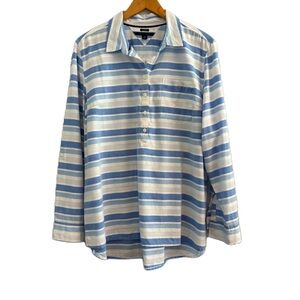 Tommy Hilfiger Women’s Boyfriend Cut Striped Half Button Cotton Top Size XL